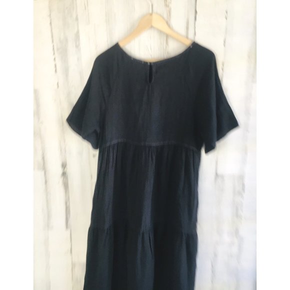 NWT Johnny Was Calme Black Gauze Midi Dress Short Elbow Sleeve Cotton S - Picture 7 of 9